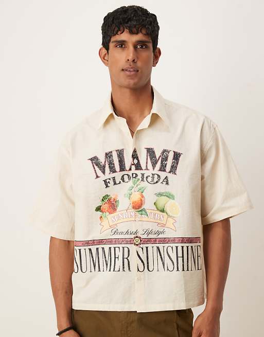 DESIGN Oversized Boxy Shirt With Print In Ecru