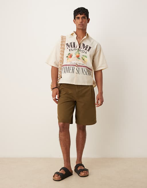 DESIGN oversized boxy shirt with print in ecru