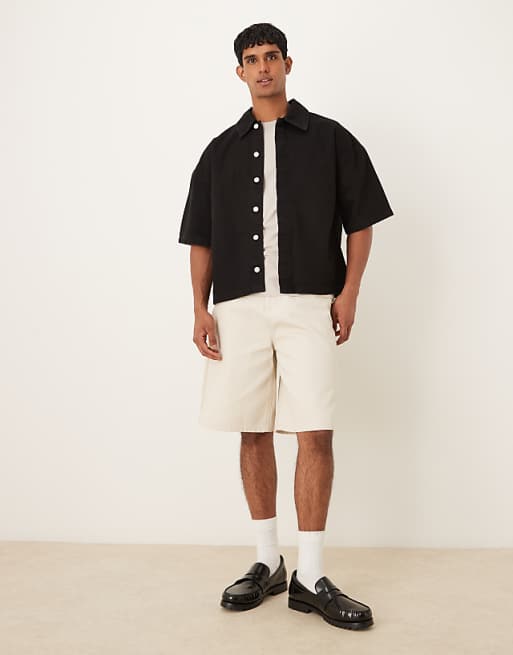 DESIGN Oversized Boxy Short Sleeve Denim Shirt In Black