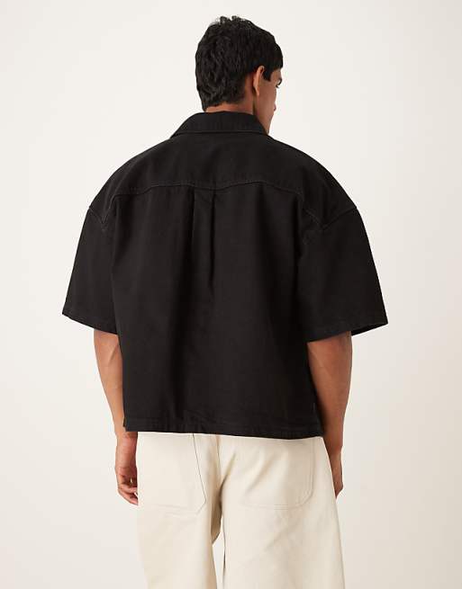 DESIGN Oversized Boxy Short Sleeve Denim Shirt In Black