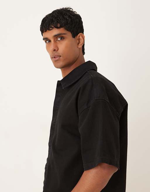 DESIGN Oversized Boxy Short Sleeve Denim Shirt In Black