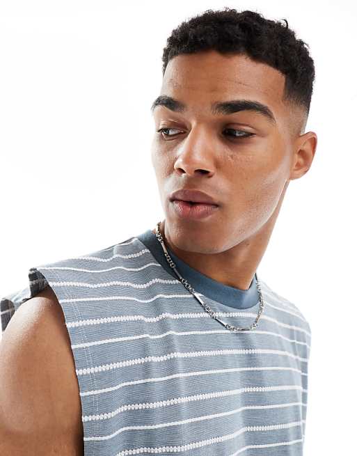 DESIGN Oversized Boxy Striped Tank In Grey And White