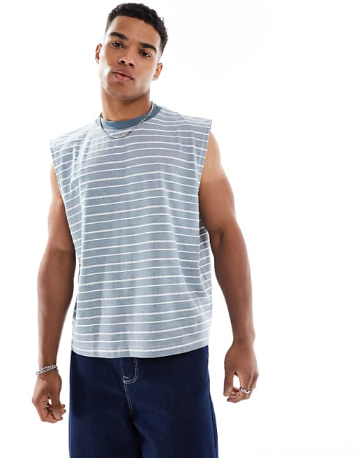DESIGN Oversized Boxy Striped Tank In Grey And White