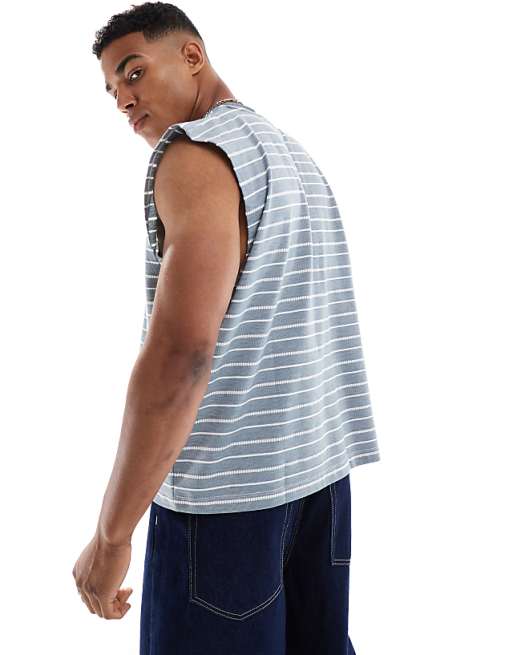 DESIGN Oversized Boxy Striped Tank In Grey And White
