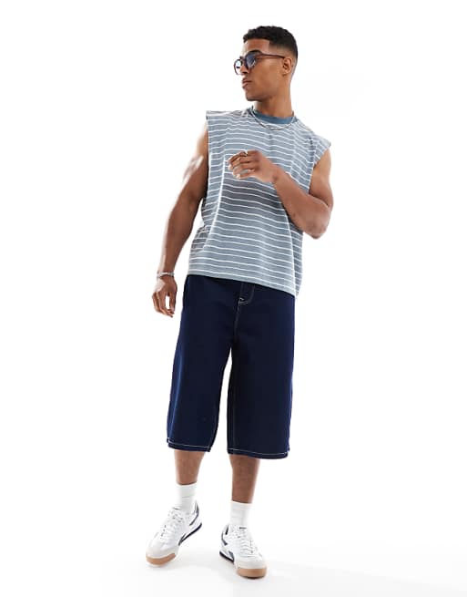 DESIGN oversized boxy striped tank in grey and white