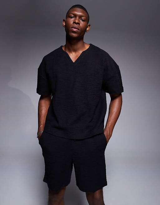 DESIGN oversized boxy t-shirt co-ord in black texture