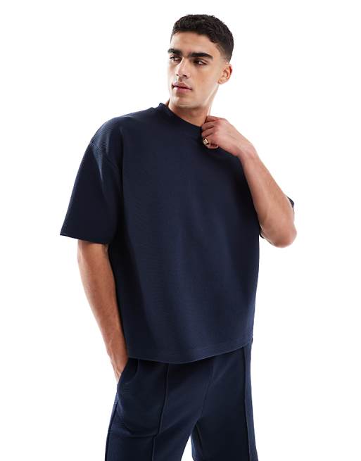 DESIGN oversized boxy t-shirt coord in navy texture