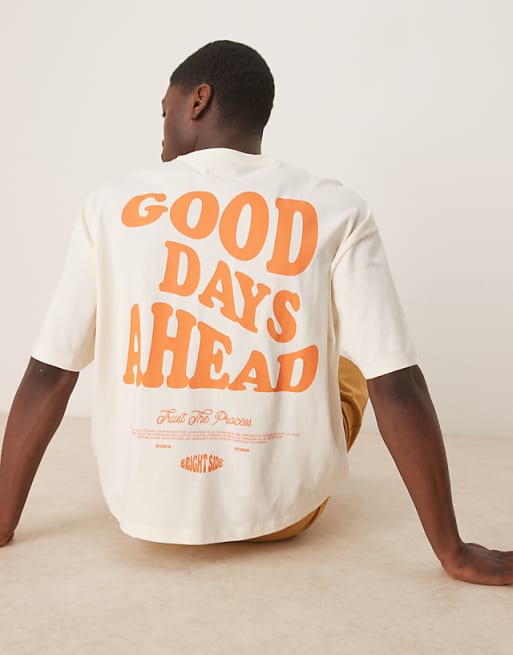 DESIGN oversized boxy t-shirt in off white with back print