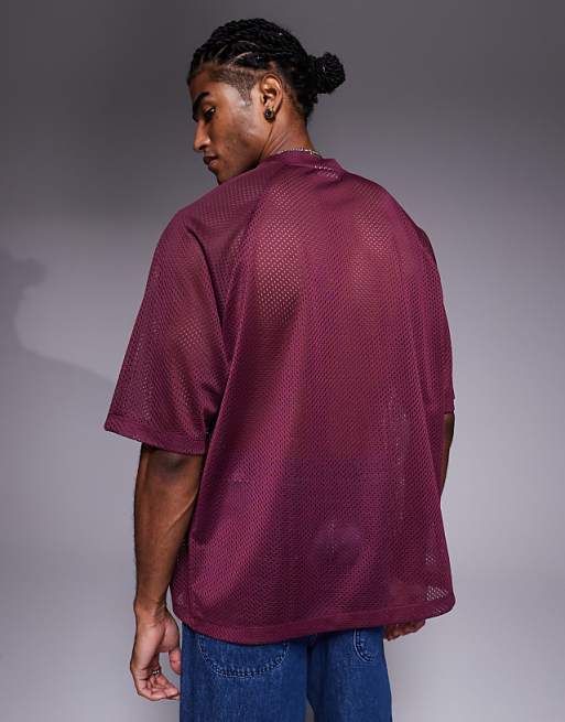 DESIGN Oversized Boxy T-shirt With Bushwick Graphic In Burgundy Airtex