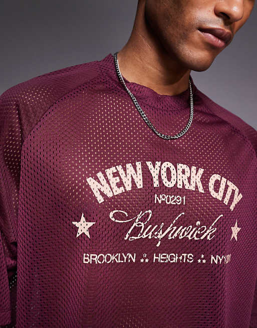 DESIGN Oversized Boxy T-shirt With Bushwick Graphic In Burgundy Airtex