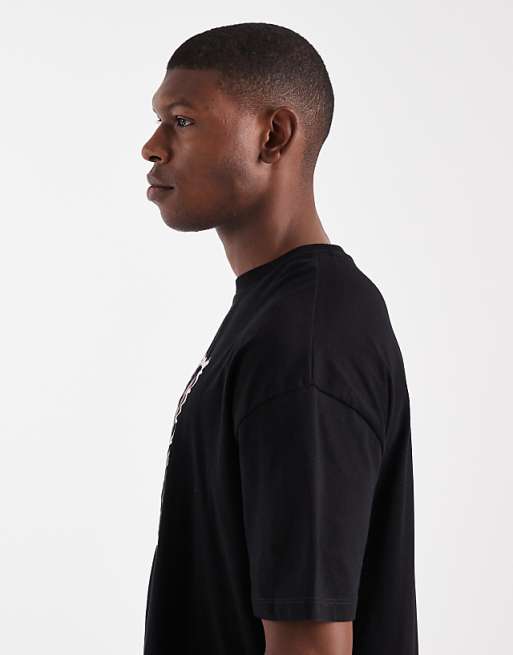 DESIGN Oversized Boxy T-shirt With Flower Stamp Graphic In Black