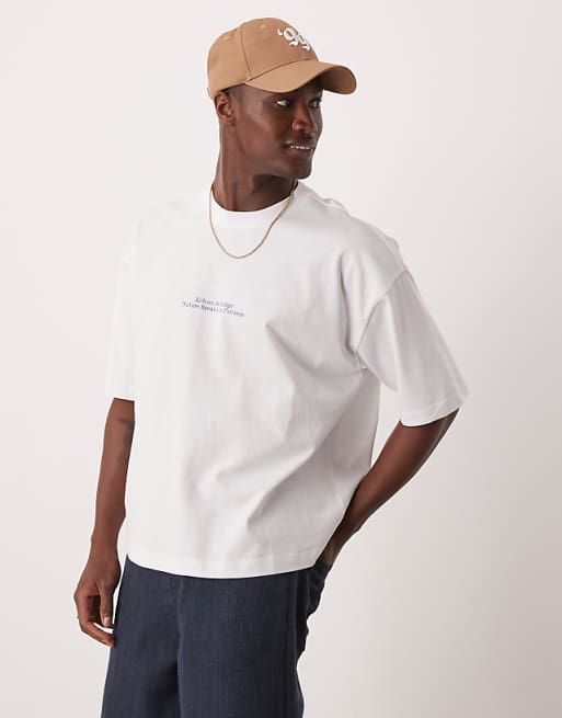 DESIGN Oversized Boxy T-shirt With Placement Print In White