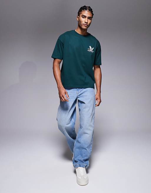 DESIGN Oversized Boxy T-shirt With Racing Graphic In Dak Green