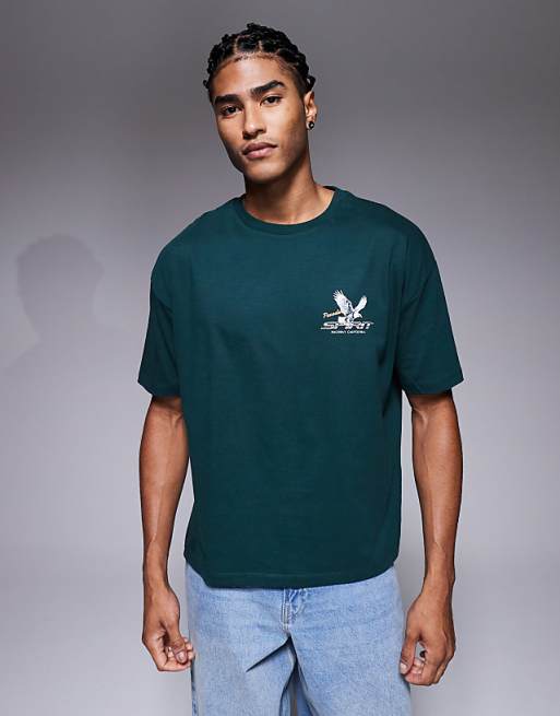 DESIGN Oversized Boxy T-shirt With Racing Graphic In Dak Green