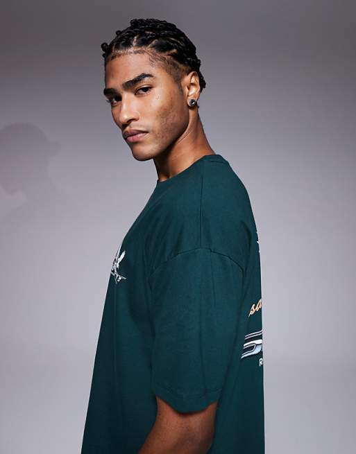 DESIGN Oversized Boxy T-shirt With Racing Graphic In Dak Green