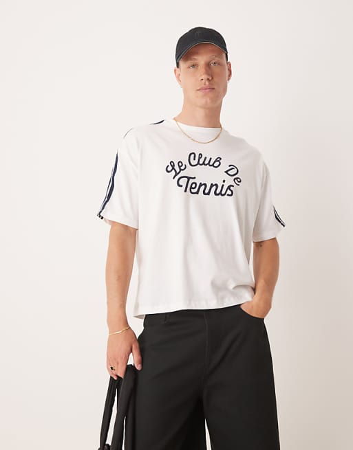 DESIGN Oversized Boxy T-shirt With Sport Graphic And Tape In White