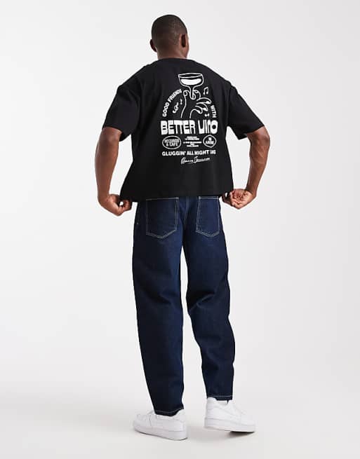 DESIGN Oversized Boxy T-shirt With Vino Graphic In Black