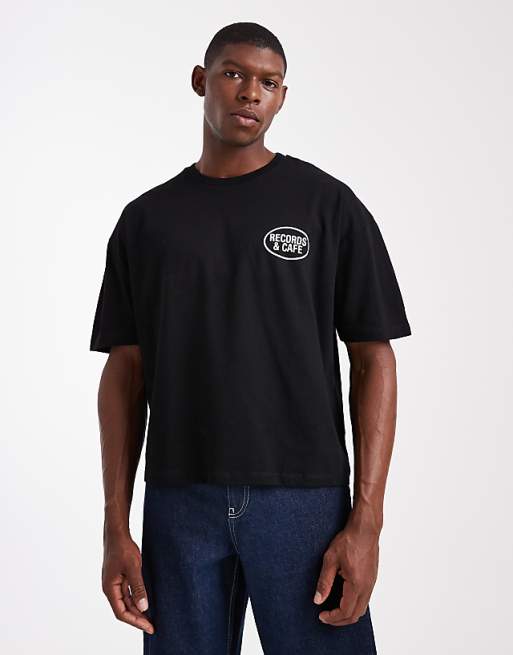 DESIGN Oversized Boxy T-shirt With Vino Graphic In Black