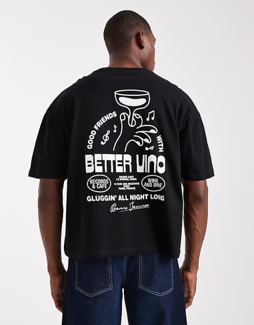 DESIGN oversized boxy t-shirt with vino graphic in black