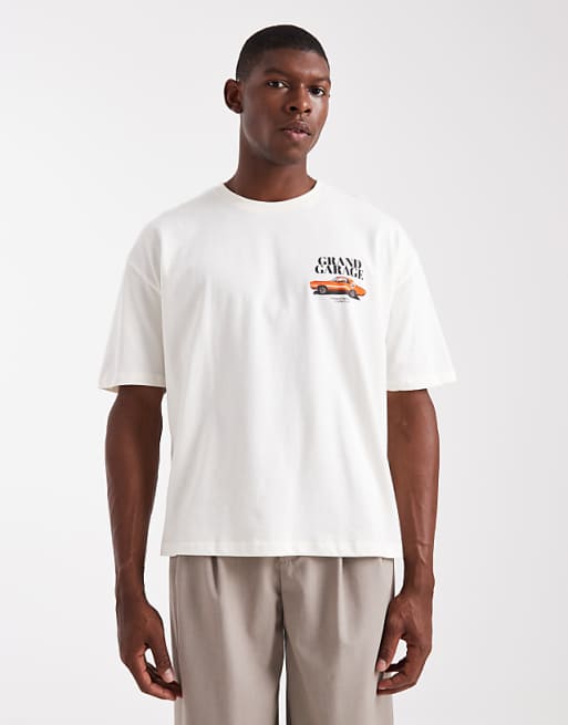 DESIGN Oversized Boxy T-shirt With Vintage Car Graphic In Off White