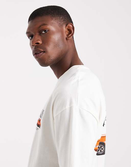 DESIGN Oversized Boxy T-shirt With Vintage Car Graphic In Off White