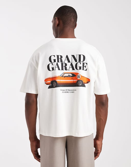 DESIGN oversized boxy t-shirt with vintage car graphic in off white