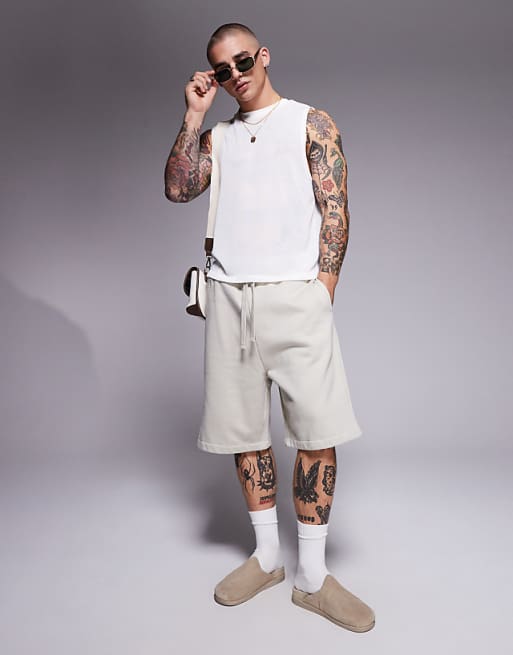 DESIGN Oversized Boxy Tank In Cream Texture