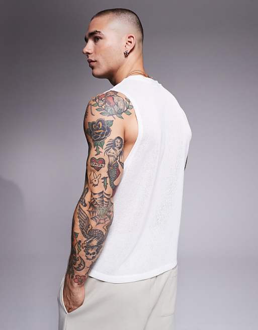 DESIGN Oversized Boxy Tank In Cream Texture