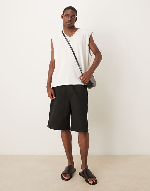 DESIGN Oversized Boxy V Neck Tank With Stitch Detail In Cream