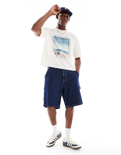 DESIGN Oversized Boxy Washed T-shirt With Summer Graphic In Off White