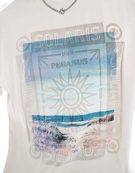 DESIGN Oversized Boxy Washed T-shirt With Summer Graphic In Off White