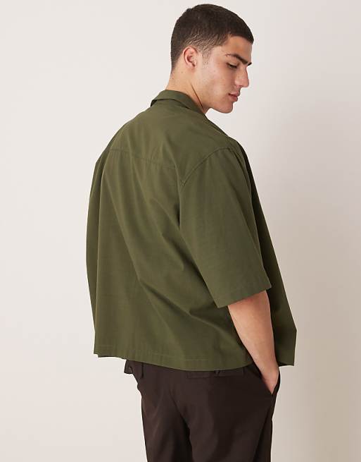 DESIGN Oversized Boxy Zip Through Shirt In Khaki