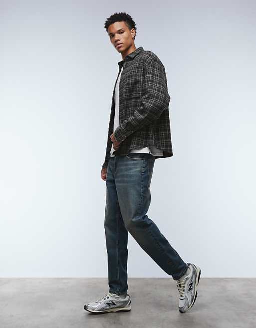 DESIGN Oversized Brushed Check Shirt In Black