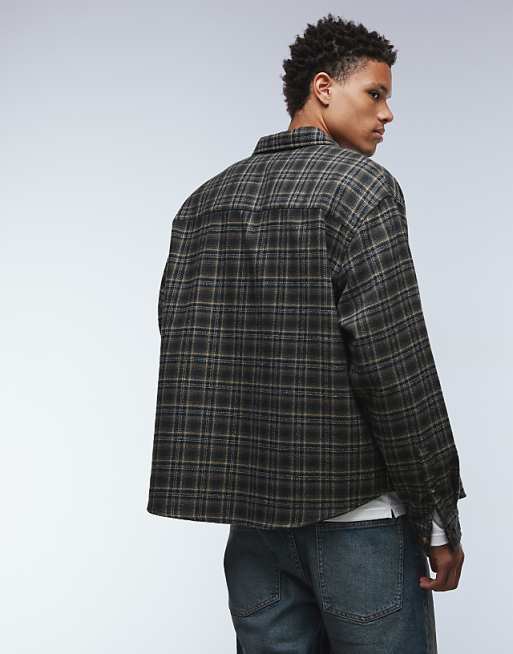 DESIGN Oversized Brushed Check Shirt In Black