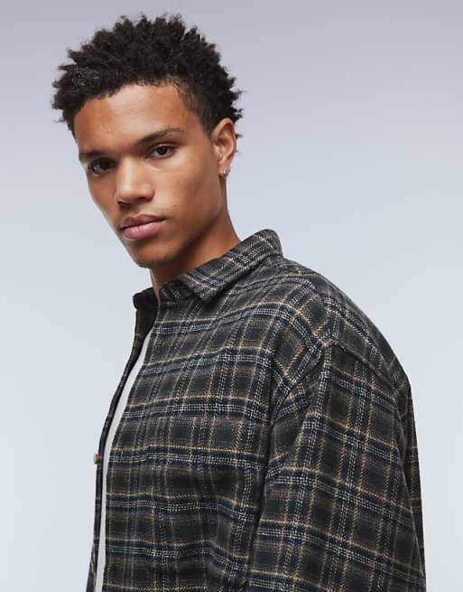 DESIGN Oversized Brushed Check Shirt In Black