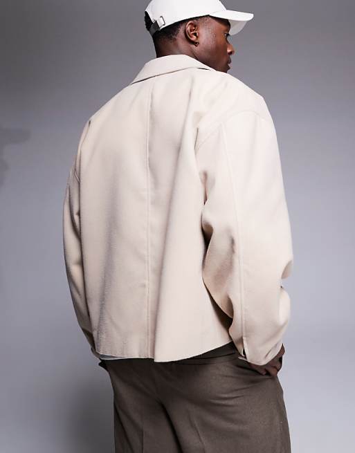 DESIGN Oversized Brushed Harrington Jacket In Stone