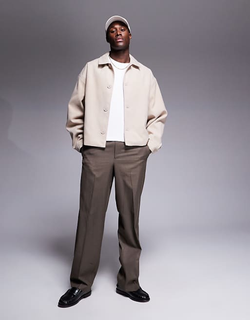 DESIGN Oversized Brushed Harrington Jacket In Stone