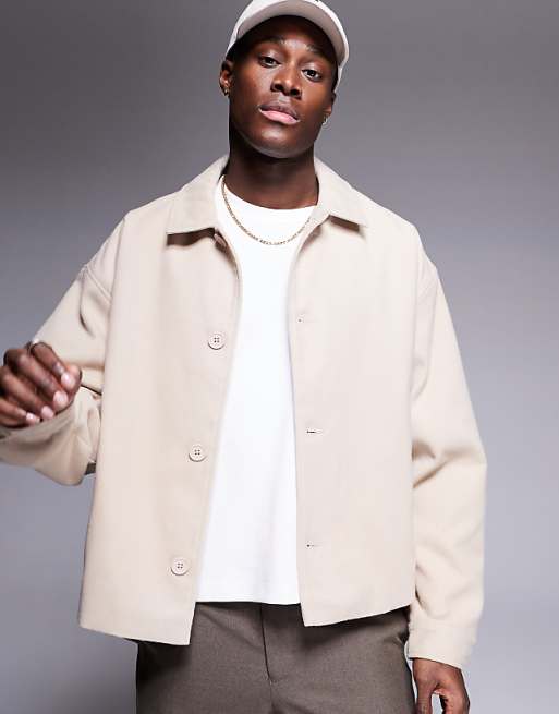 DESIGN oversized brushed harrington jacket in stone