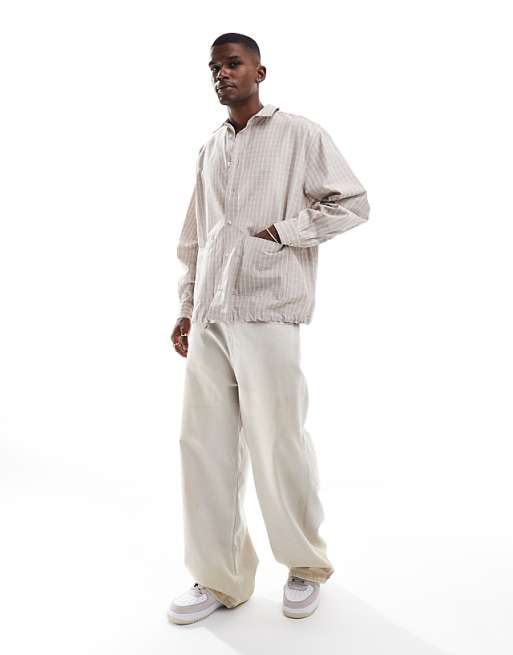 DESIGN Oversized Check Shirt In Light Grey