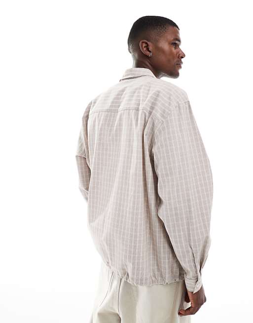 DESIGN Oversized Check Shirt In Light Grey