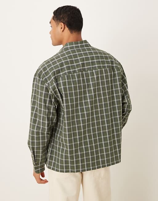 DESIGN Oversized Check Shirt With Chest Embroidery In Green