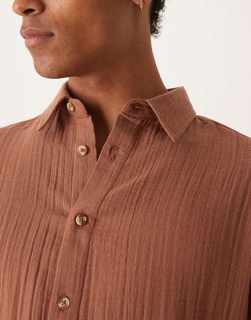 DESIGN Oversized Cheesecloth Textured Shirt In Brown