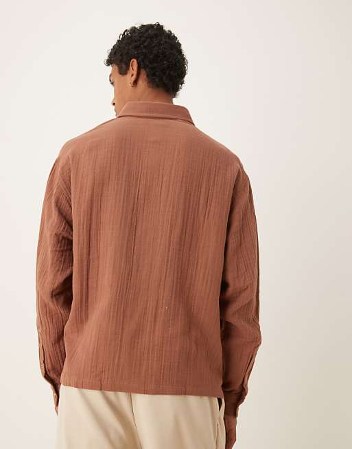 DESIGN Oversized Cheesecloth Textured Shirt In Brown