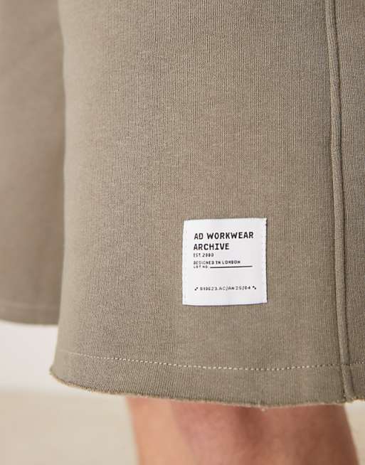 DESIGN Oversized Co-ord Short With Woven Patch And Raw Edge In Khaki