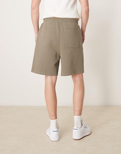 DESIGN Oversized Co-ord Short With Woven Patch And Raw Edge In Khaki