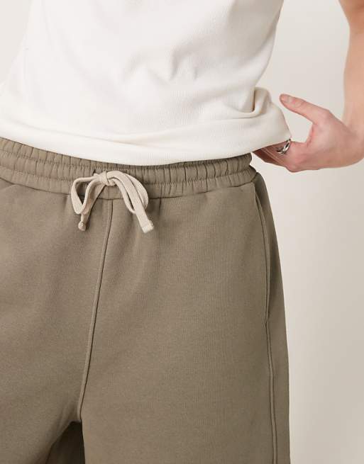 DESIGN Oversized Co-ord Short With Woven Patch And Raw Edge In Khaki
