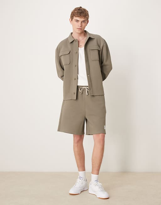 DESIGN oversized co-ord short with woven patch and raw edge in khaki