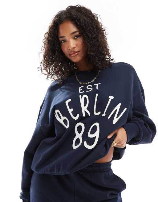 DESIGN Oversized Co-ord With Applique Berlin Graphic In Navy - NAVY