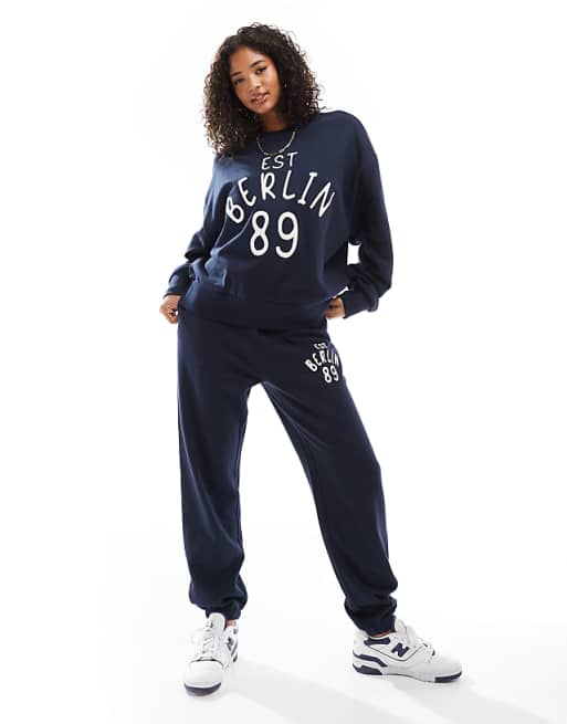 DESIGN oversized co-ord with applique berlin graphic in navy - NAVY