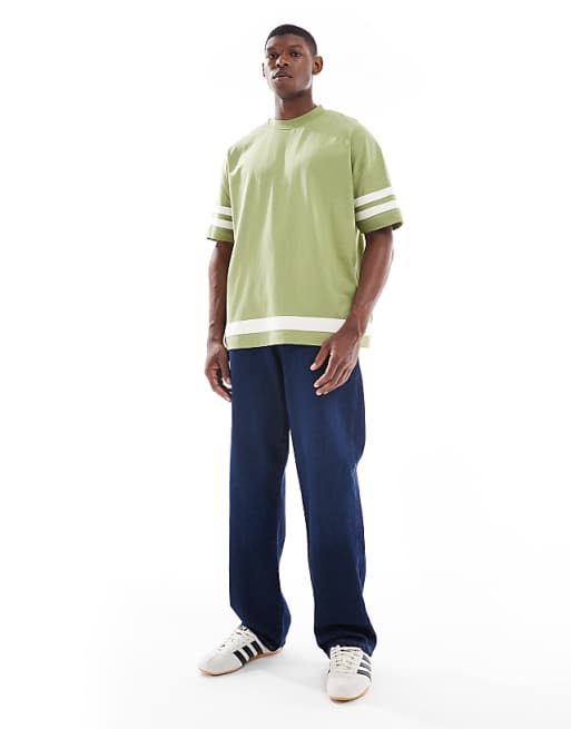 DESIGN Oversized Contrast T-shirt With Half Sleeve In Khaki